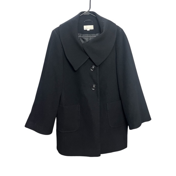 CLEO Plus Size Chic Black Women's Coat Buttoned Front Baggy Jacket Wide Pockets - Picture 3 of 8